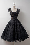 Scoop Knee-Length Cap Sleeves Ball Gown Lace Homecoming Dress TR0094