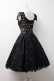 Scoop Knee-Length Cap Sleeves Ball Gown Lace Homecoming Dress TR0094 - Tirdress