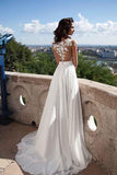 Top lace Appliques Side Slit Chiffon Cheap Party Evening Prom Dresses PG413 - Tirdress