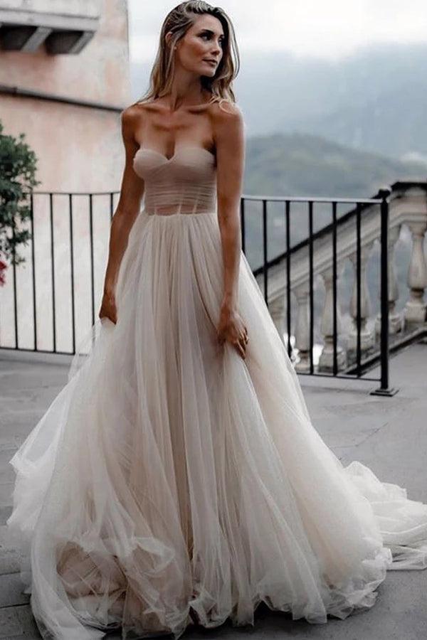 Tulle Bridal dresses Sweetheart Neckline Minimalist Wedding Dresses –  Tirdress