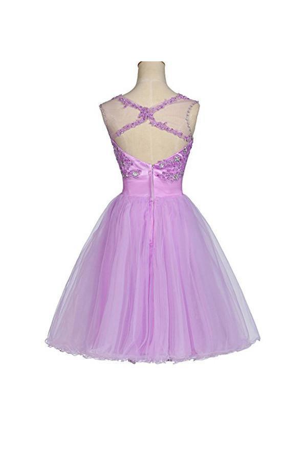 Tulle Appliques Beads Open Back Short Homecoming Dresses PG055 - Tirdress
