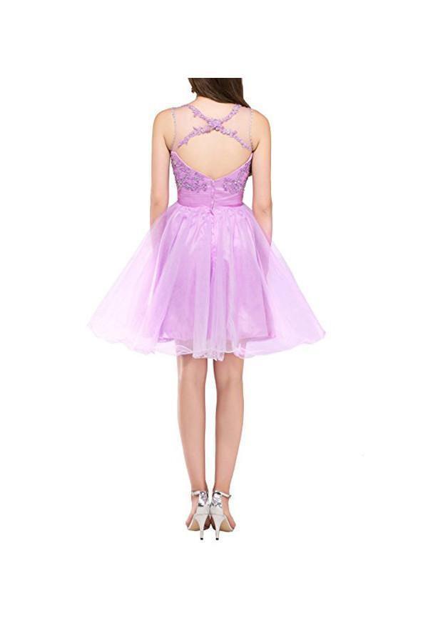 Tulle Appliques Beads Open Back Short Homecoming Dresses PG055 - Tirdress