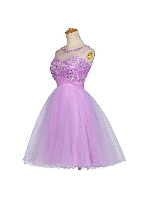 Tulle Appliques Beads Open Back Short Homecoming Dresses PG055 - Tirdress