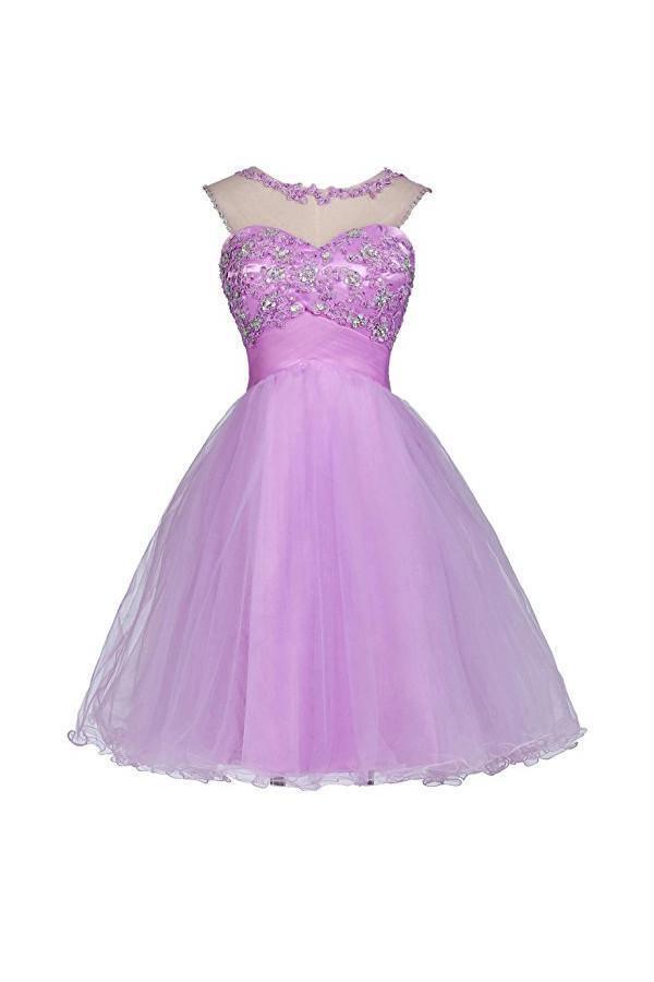 Tulle Appliques Beads Open Back Short Homecoming Dresses PG055 - Tirdress