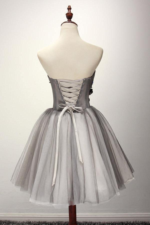 Tulle Gray Short Prom Dress Homecoming Dress Coktail Dress PG130 - Tirdress