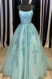 Tulle Lace Long Prom Dress Scoop Spaghetti Formal Evening Gowns TP0978