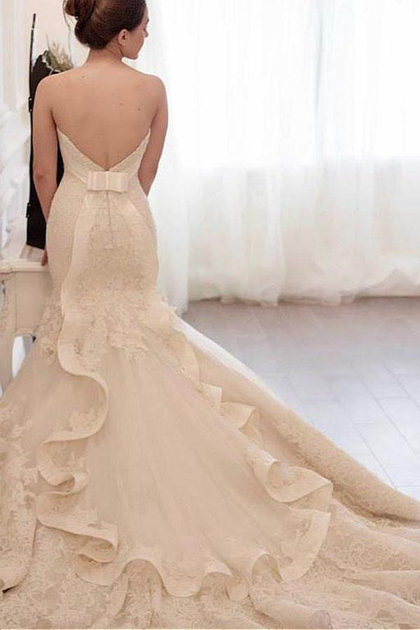Tulle Mermaid Wedding Dress With Lace Appliques WD299 - Tirdress