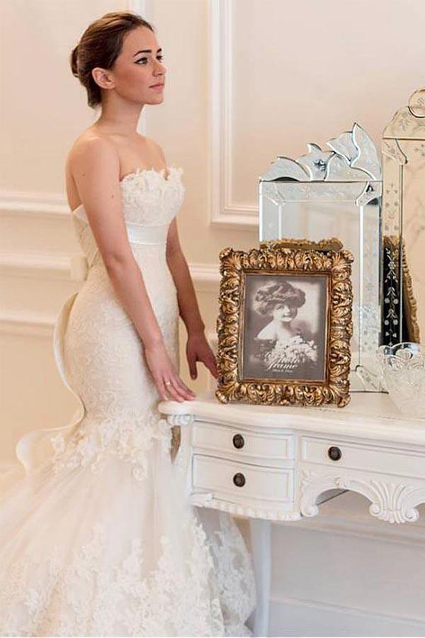 Tulle Mermaid Wedding Dress With Lace Appliques WD299 - Tirdress