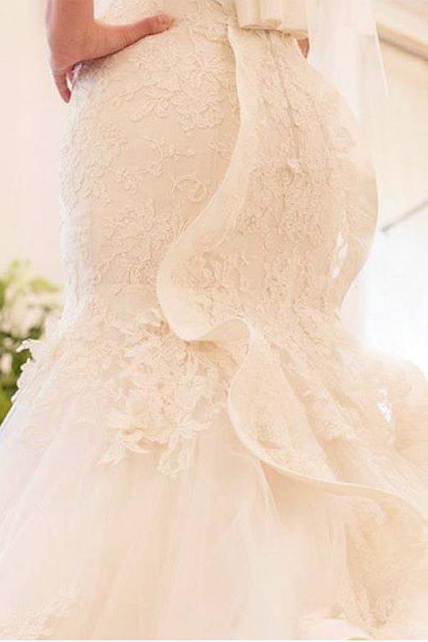 Tulle Mermaid Wedding Dress With Lace Appliques WD299 - Tirdress
