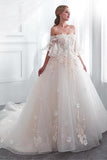 Tulle Off-the-shoulder Neckline A-line Wedding Dress With Lace Appliques WD300 - Tirdress