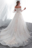 Tulle Off-the-shoulder Neckline A-line Wedding Dress With Lace Appliques WD300 - Tirdress