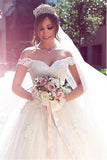 Tulle Off-the-shoulder Neckline Ball Gown Wedding Dress With Lace Appliques WD298 - Tirdress