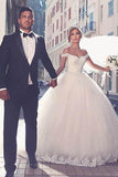 Ballkleid-Brautkleid aus Tüll mit schulterfreiem Ausschnitt und Spitzenapplikationen WD298 