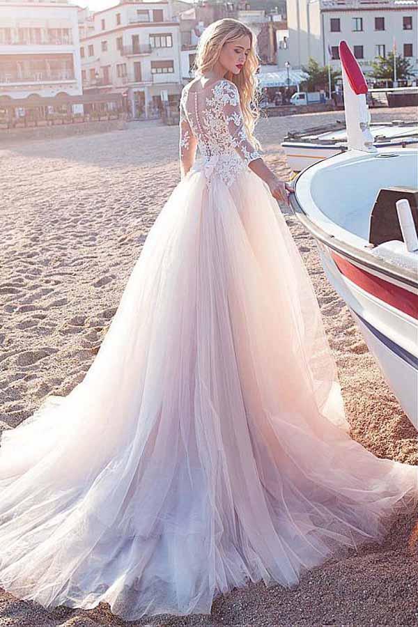 Tulle Scoop Neckline A-line Wedding Dress With Lace Appliques WD188 - Tirdress