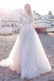 Tulle Scoop Neckline  A-line Wedding Dress With Lace Appliques WD188