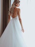 Tulle Spaghetti Straps Beaded Appliqued A-line Wedding Dresse TN237 - Tirdress