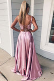 Two Piece A-Line Lace Prom Dresses Candy Pink Split Formal Dress TP1170 - Tirdress