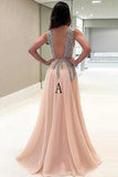 A-Line V-Neck Floor-Length Tulle Prom Dress With Beading TP0081 - Tirdress
