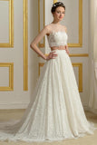 Zweiteiliges A-Linien-Hochzeitskleid mit Hofschleppe und Spitze, Ballkleid WD027
