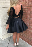 Two Piece Black Long Sleeve Lace Homecoming Dress Party Dress PG187 - Tirdress