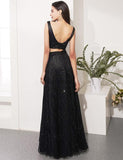 Two Piece Black long Prom Dresses V Neck Evening Party Dresses Evening Dress TP0951 - Tirdress