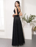 Two Piece Black long Prom Dresses V Neck Evening Party Dresses Evening Dress TP0951 - Tirdress