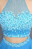 Two Piece Chiffon Blue Beading Homecoming Dress Short Prom Dresses PG002 - Tirdress