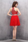 Two Piece Chiffon Red Homecoming Dress with Beading PG005 - Tirdress