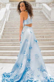 Two Piece Flowers Appliques Light Sky Blue Prom Dress TP0886 - Tirdress