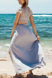 Two Piece Jewel Cap Sleeves Tea-Length High Grey Prom Dress TR0087 - Tirdress
