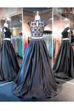 Two Piece Mermaid Black Cap Sleeve Prom Dresses Evening Dresses PG291 - Tirdress