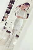 Two Piece Mermaid Off The Shoulder Long Sleeves Lace Prom Dress TP0102 - Tirdress