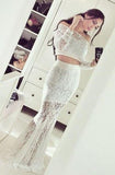 Two Piece Mermaid Off The Shoulder Long Sleeves Lace Prom Dress TP0102