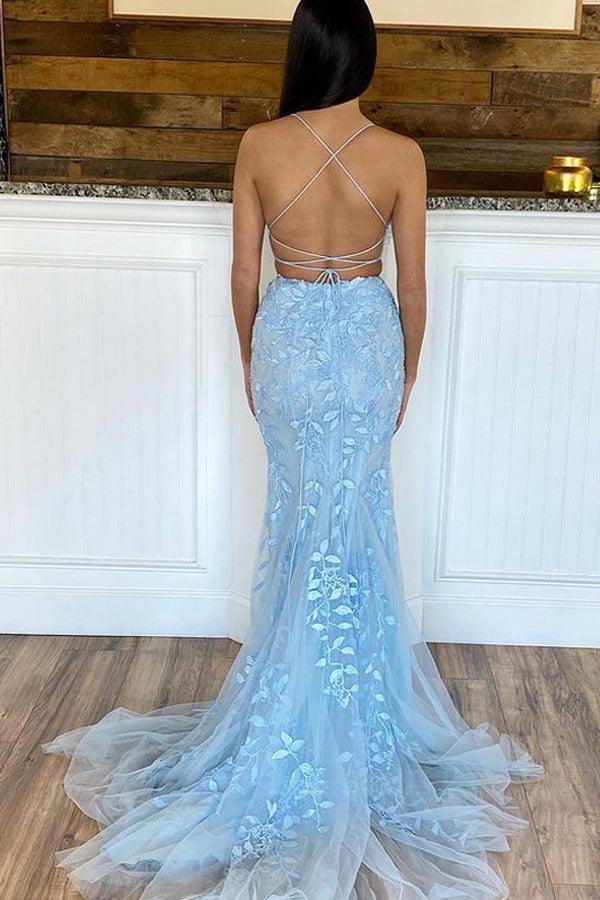 Two Piece Mermaid Scoop Neck Light Blue Lace Prom Dresses US10 / As Picture Two Piece Mermaid Scoop Neck Light Blue Lace Prom Dresses US10 / As Picture
