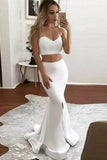 Two Piece Mermaid Sweetheart Sweep Train Ivory Prom Dress with Split PG428 - Tirdress