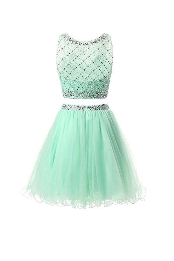 Two Piece Mint Tulle Homecoming Dresses Prom Dresses PG051 - Tirdress