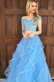 Two Piece Off The Shoulder Sky Blue Organza Prom Dress with Appliques PG451 - Tirdress