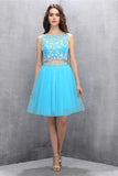 Two Piece Open Back Tulle Homecoming Dresses with Beading PG009 - Tirdress