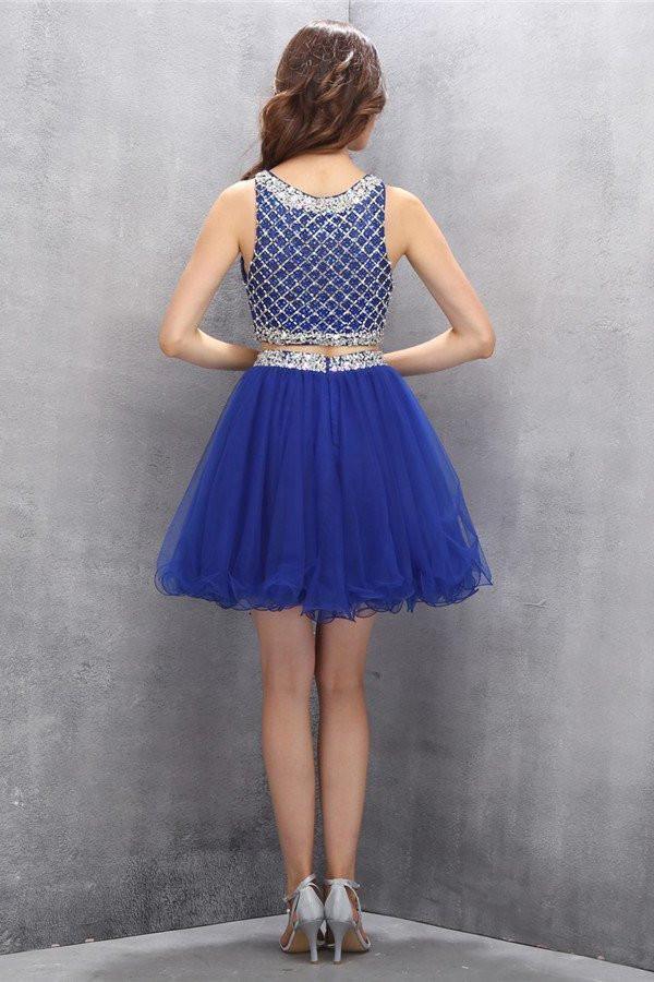 Two Piece Organza Royal Blue Homecoming Dress with Beading PG006 - Tirdress