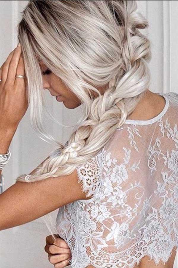 Two Piece Round Neck Light Gray Chiffon Prom Dress with Lace Split PG423 - Tirdress