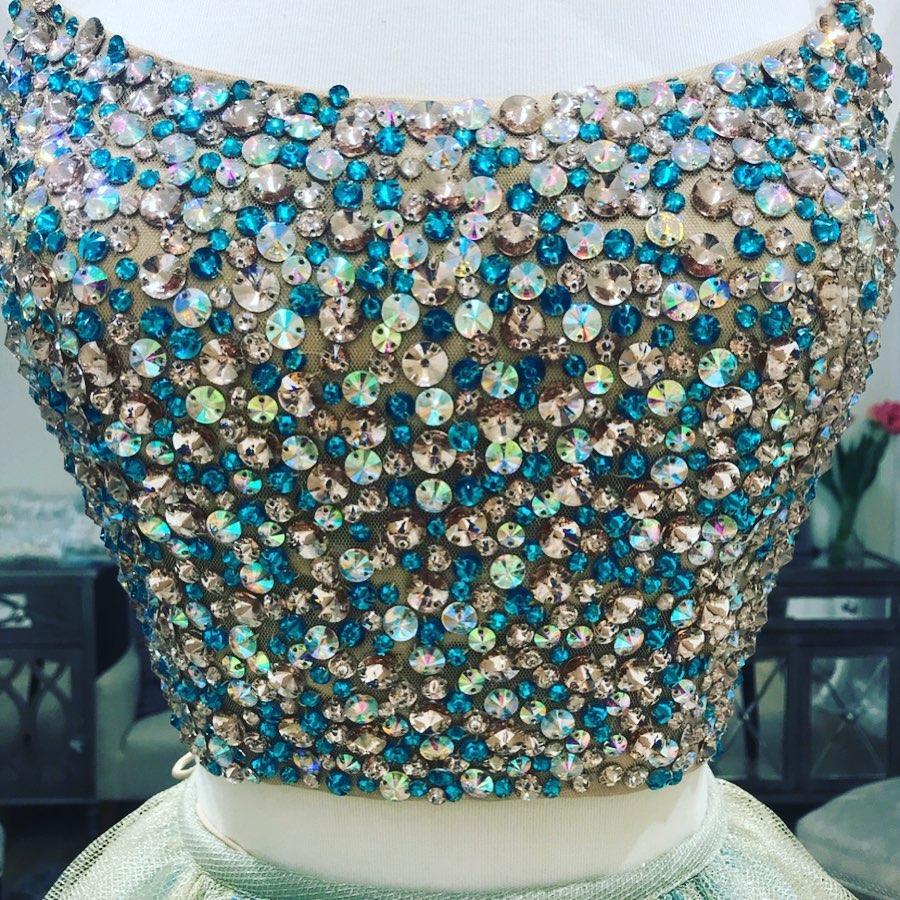 Two Piece Round Neck Tulle Beading Prom Dresses Evening Dresses US0 / Custom Color Two Piece Round Neck Tulle Beading Prom Dresses Evening Dresses US0 / Custom Color