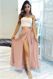 Two Piece Strapless Ankle-Length High Split Chiffon Prom Dress PG433 - Tirdress