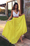 Two Piece Sweetheart Yellow Chiffon Lace Prom Dresses Evening Dresses PG288