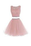 Two Piece Tulle Homecoming Dresses Short Prom Dresses With Beading TR0018 - Tirdress