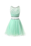 Two Piece Tulle Homecoming Dresses Short Prom Dresses With Beading TR0001