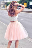 Two Piece Tulle Pink Spaghetti-Strap Sleeveless Homecoming Dresses PG100 - Tirdress