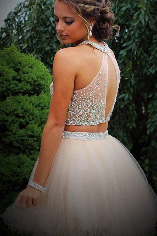 Two Piece Tulle Prom Dresses Homecoming Dresses With Beading PG025 - Tirdress