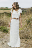 Robe de mariée en dentelle blanche à deux pièces et col en V TN154 