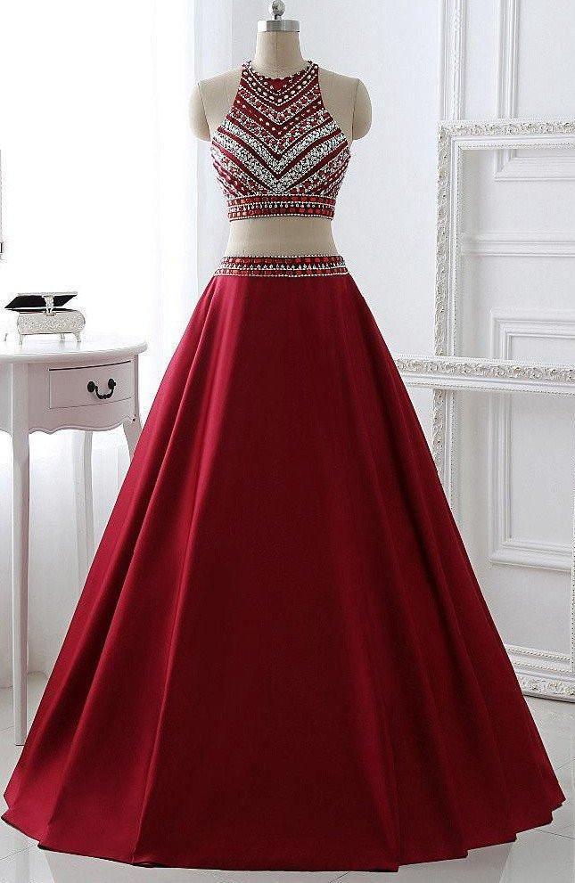 Two Pieces Burgundy Prom Dress Bridal Party Dresses PG 220 - Tirdress