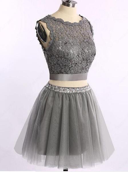 Two Pieces Grey Lace Tulle Homecoming/Prom Dresses TR0025 - Tirdress